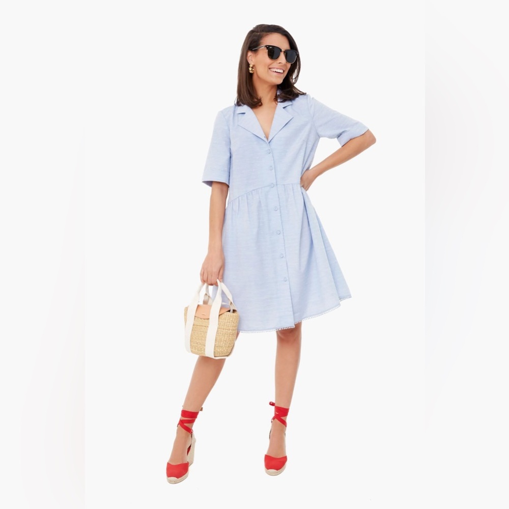 Tuckernuck Short Sleeve Blue Swiss Dot Royal Shirt Dress Size S